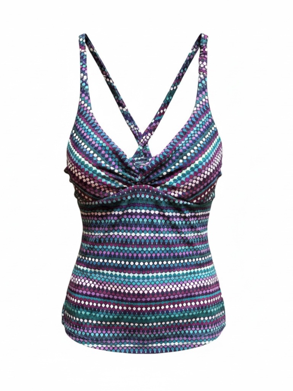 Source Unknown Purple Teal Striped Tankini Top
